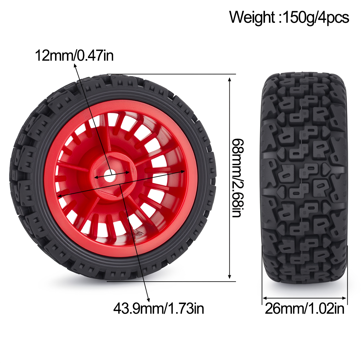 4Pcs 68mm Glued Rubber Tire Pl – обзор и цена Wheel Rim Rc